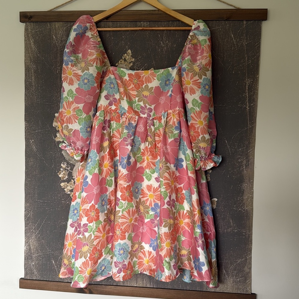 STORIA Womens Pastel Happy Ending Floral Flowy Mini Dress Large - Picture 2 of 10